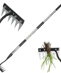 Adjustable Long Handle Garden Weeding Rake 27 To 60 Inches Heavy Duty 6 Teeth Manganese Steel Weeding Rake for Yard Care
