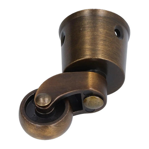 Bulletproof Round Cup Casters Swivel Wheels Dead Smooth Glide Heavy Duty Zinc Alloy Furniture Base Matte Brushed Surface Vintage Vibes For Sofa Piano Quick Swap close-up view of bronze caster with wheel design