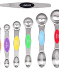 Magnetic Dual Sided Stainless Steel Measuring Spoons Set 7 Piece With Leveler For Cooking Baking And Medicine Nesting Rustproof Design BPA Free