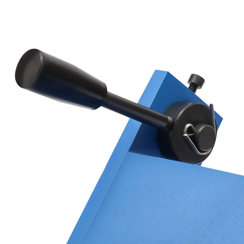 Close-up of handle on 24 Inch Pan And Box Metal Brake With Removable Fingers For Sheet Metal Bending And Fabrication
