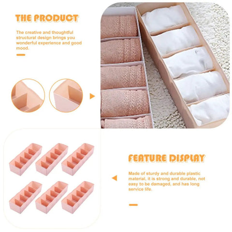 Six Piece Plastic Underwear Organizer Box For Drawer Dividers And Sock Keeper Keeps Your Lingerie Tight And Squared Away For A Really Slick Closet Setup with socks organized.