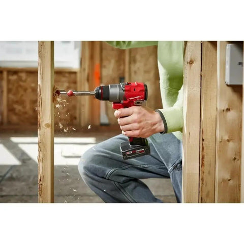Badass Cordless Compact Drill Driver With Half Inch All Metal Chuck And Mechanical Clutch being used to drill into wood.