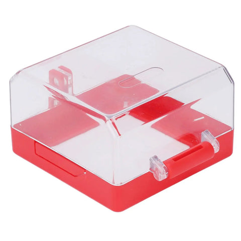 Emergency Stop Button Cover And Switch Protector Transparent Case With Mounting Parts For Industrial Equipment Keeps Unauthorized Use In Check During Maintenance Red ABS Base And Clear PC Body, 105x105x63 mm