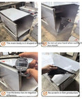 Heavy Duty Stainless Steel Rolling Toolkit With Removable Tray For Home Garage Auto Shop Gear And Power Tools Built Hella Tough And Slick Portable Storage Cabinet detailed views showing U-shaped design and thickness measurements.