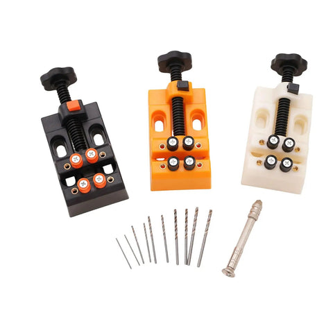 Tabletop Bead Drilling Vise Set With Four Point Rubber Tipped Posts Hand Pin Vise And Mounting Slots For Bead Drilling Jewelry Making Model Fixing And Small Parts Clamp Tool For Handy Go To Pro Grade Precision Handwork, 106 mm, with drill bits