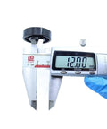 Digital caliper measuring 12mm diameter of Kickass Heat Resistant Bearings 12X28X8Mm 500C Double Sealed Steel Balls.