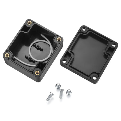 Built Tough Abs Plastic Electrical Junction Box Set Of Six IP65 Water Resistant Power Housing For Smooth Diy Projects And Circuit Assembly 2.5 X 2.3 X 1.4 Inches, black box open with screws.