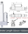 Two Piece Linear Actuator Set With Smart Controller 24V Dc 800Mm Stroke 4000N Heavy Duty Push Pull force with dimensions