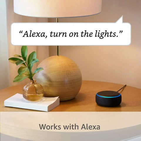 Weather Resistant Dual Outdoor Smart Plug That Puts Garden Lighting In Your Hands With Pretty Slick App Control And Easy Timer Features For Stress Free Home Management And Big Time Durability on a table near a lamp and plant.