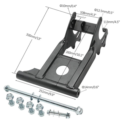 Side view of swingarm bracket from 32 Inch Rear Axle Kit With Swingarm Bracket And 4 Stud Wheel Hubs 530 32T Sprocket Chain Brake Disc And Caliper Throttle Lever For 110cc 125cc 150cc 200cc ATVs Quad Go Karts GY6