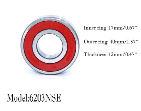 Four Piece 6203 Nse Ball Bearings Chrome Steel Core For Water Pumps And High Speed Motors C3 Clearance Slick Red Finish close-up view