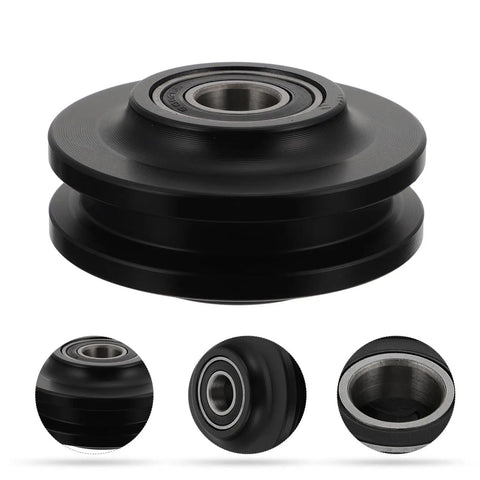 Heavy Duty Nylon Sliding Door Guide Wheel Pulley For Barn Door Track Systems close-up showing black nylon material and bearing.