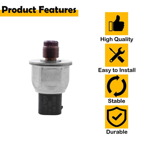 Brake fluid pressure sensor front view with metal housing, copper threaded top, and black plastic connector