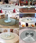 Image of Heavy Duty Tempered Glass Lazy Susan Serving Platter With A Slick Spinning Design and Rock Solid Construction on various tables.