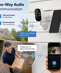 Two Pack 2K Wireless Solar Security Cameras With Straight Up Reliable Motion Tracking Day And Night Vision Plus A Durable Outer Shell Designed For Driveway Yard Boundaries And Property Monitoring Without Messing With Existing Wires with solar panel setup and delivery interaction.