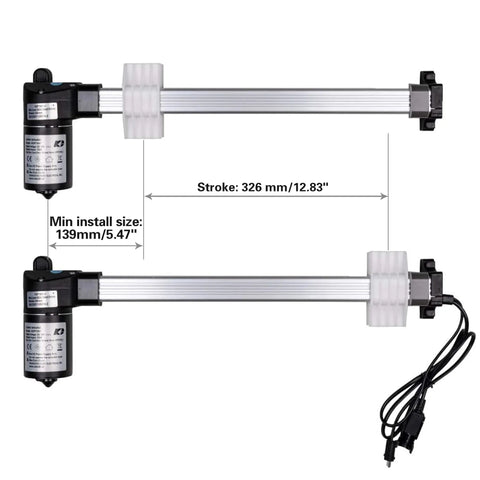 Heavy Duty Linear Actuator Rock Solid Power Recliner Motor Replacement For Lift Chairs 326Mm Stroke showing dimensions and connectors.