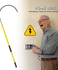 Rock Solid Insulated Rescue Hook With Thirty Five Kilovolt Protection And Extendable Pole For Live Wire Safety Plus Badass Electrician Gear and No Nonsense Firefighter Emergency Essentials In Tough Case showing extended pole and safety warning.