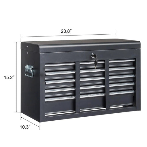 Beefy Heavy Duty Steel Tool Box With Five Drawers For Your Legit Garage Setup Portable Storage Chest Featuring Deep Easy Access Compartments For All Your Sweet Shop Gear Black, 23.8x15.2x10.3 inches.
