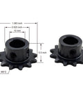 Two Pack Type B Roller Chain Sprockets For ANSI 25 Chain, Twelve Teeth, Ten Millimeter Bore, One Quarter Inch Pitch, Hardened 1045 Steel