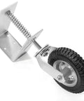 Tough As Nails 8 Inch Tire Flat Free Gate Wheel With Spring Loaded Suspension And Universal 200 Pound Capacity, featuring silver bracket and solid wheel.