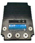 1268-5403 DC motor controller for EZGO/Club Car golf carts, 36–48V, 400A; black enclosure with blue status display and multiple terminal connectors