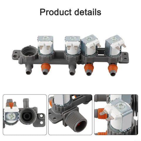 Washing Machine Inlet Solenoid Valve Replacement Kit Direct Fit Easy Install Reliable Water Flow Control For All Wash Cycles Durable Replacement Valve For Worn Or Faulty Units, gray plastic and metal manifold with four solenoid valves