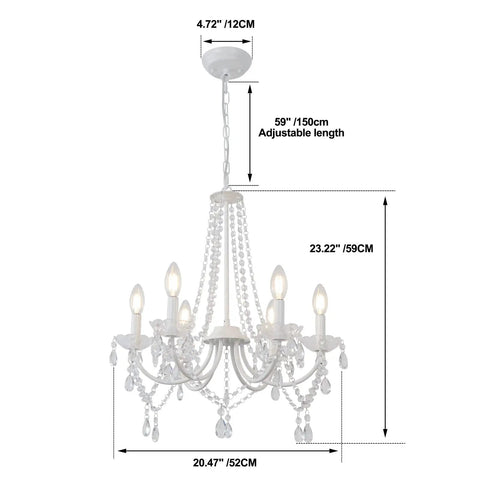 Six Light White Crystal Candle Chandelier dimensions for Dining Room And Living Spaces Modern Farmhouse Glam Fixture