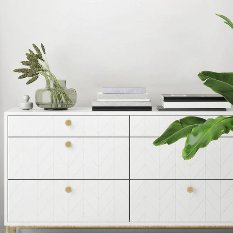 White dresser with 10 Pack Brushed Gold Cabinet Knobs With Gold Knurled Drawer Pulls Solid Kitchen Hardware visible in an interior setting