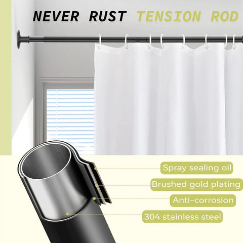 No Drill No Screw Adjustable Tension Curtain Rod 31 To 112 Inches Matte Black Heavy Duty Spring Pole Anti Slip Rustproof For Bathroom Windows And Room Dividers with rustproof features