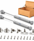 Top Tier Toy Box Hinges 2 Pack With 150N Soft Close Gas Struts For Heavy Lids Smooth Quiet Shutting and accessories.