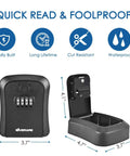 Heavy Duty 2 Pack Wall Mount Key Lock Box With 4 Digit Combination Code Tough As Nails Waterproof Outdoor Key Hider For Secure House Keys Built Rock Solid With Mounting Kit No Hassle Setup Black, showing dimensions and features.
