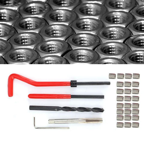 30-Piece Heavy-Duty Thread Repair Kit For Aluminum And Soft Metals With Stainless Steel M6x1 Threaded Inserts, tools shown