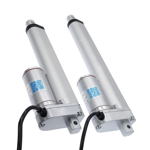 Hardcore Heavy Duty Linear Actuator Motor 12V 24V DC positioned side by side, showcasing rugged aluminum frame and motor connections.