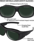 Top Shelf Laser Safety Eyewear Engineered For Red Light Therapy Clinics And At Home Hair Removal Gear with dark green lens and PP material frame.