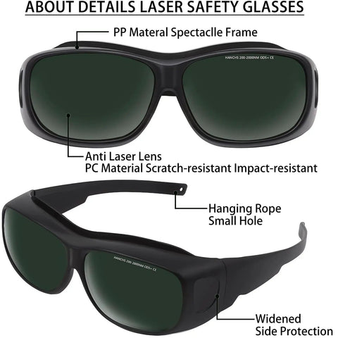 Top Shelf Laser Safety Eyewear Engineered For Red Light Therapy Clinics And At Home Hair Removal Gear with dark green lens and PP material frame.