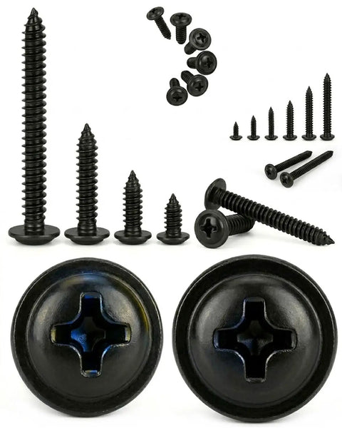 400 Pcs M3 X 18mm Self Tapping Screws Crafted From 304 Stainless Steel With Phillips Pan Washer Heads in black finish.