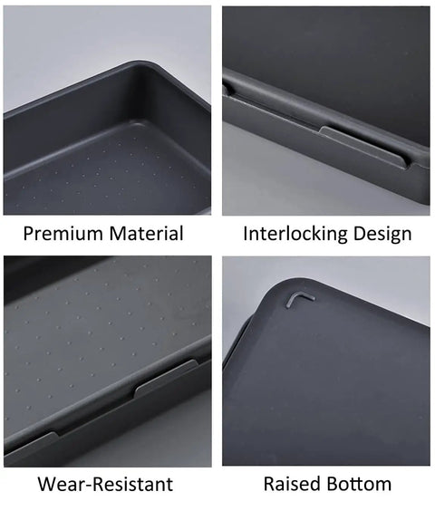 Interlocking Drawer Organizer Set in Three Sizes for Kitchen, Office, Makeup, Jewelry, and Tools, Durable Plastic Desk Tray