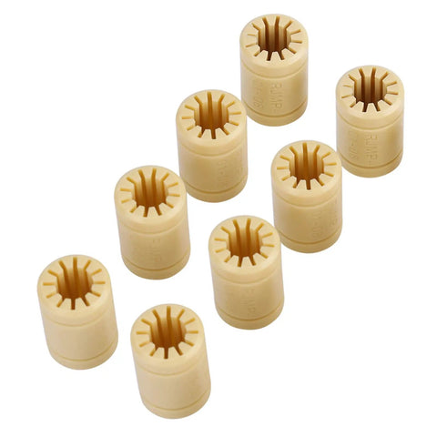 Eight Rock Solid Polymer Linear Motion Bearings for 3D Printers, 8mm shafts, vibration damping, smooth glide, yellow.
