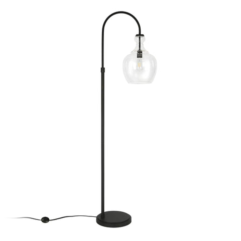 Tall Arc Floor Lamp With Glass Shade In Blackened Bronze And Clear Finish, Dope 70 Inch Standing Lamp with clear dome shade.