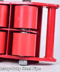 Heavy Duty Machinery Moving Skates With Pu Wheels And 360 Rotating Anti Slip Trays showing heavy-duty steel pipe with red wheels.