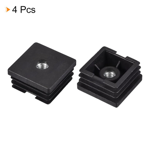 Four Pack M8 Threaded Inserts For One And A Half Inch Square Tube Black Plastic Plug Caster Inserts For Chair End Caps
