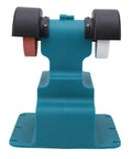 Cordless Mini Bench Grinder Featuring Two 4000Mah Cells 200 Watt Power 7000 RPM Speed 70mm Grinding Wheel from front view.