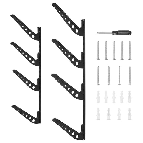 Badass 4 Tier Horizontal Surfboard Wall Mount Rack Adjustable Height Metal Organizer with brackets and screws for garage use.