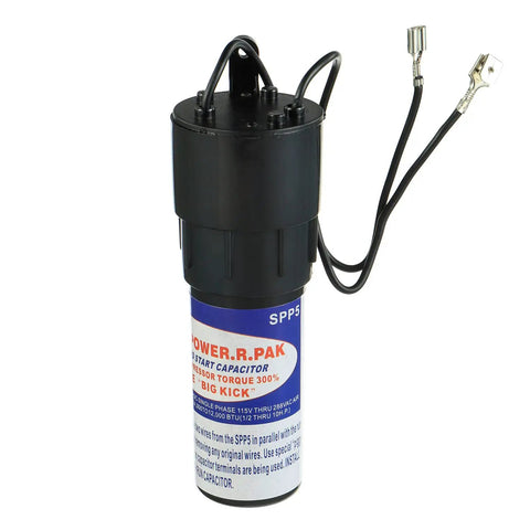 Heavy Duty Hard Start Capacitor Relay Keeps Your Air Conditioner Running Slick with wires and blue label, for compressor torque boost.