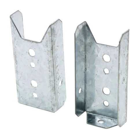 Eight Pack Galvanized Fence Brackets For 2x4 Wood Rails, Heavy Duty Fence Bracket Repair Kit, Hot Dip Galvanized Steel, Fits Standard 1.5 X 3.5 Inch Rails, Corrosion Resistant And Durable product image showing two brackets.