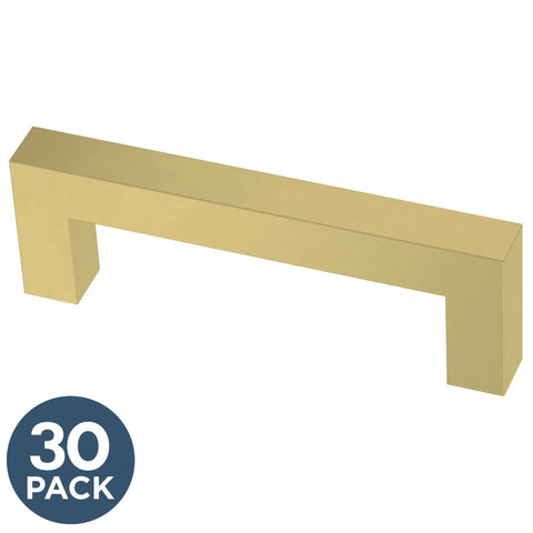 Thirty Pack Satin Gold Cabinet Handles And Heavy Duty Modern Drawer Pulls With Three Inch Hole Center For Kitchens And Dressers Premium Stainless Steel sleek matte handle.