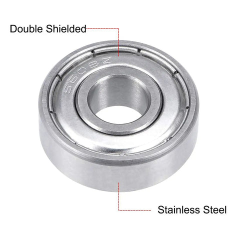 5 Pack Stainless Steel S608ZZ Ball Bearings 8mm Id 22mm Od 7mm Thick Double Shielded Heavy Duty Precision Components close-up view.