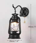 Pull Chain Lantern Wall Sconce With Metal Frame And Transparent Glass Shade, Old School Rustic Vibe, 20cm x 40cm size