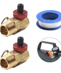 Rock Solid Brass Air Tank Manifold With Half Inch NPT Fittings And Automatic Shut Off Safety Valve Rated At 125 PSI, includes sealing tape.