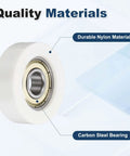 5 Pack Dead Silent Nylon Track Rollers With Rock Solid Precision Bearings 10mm Bore 38mm Outer Ring 12mm Thickness showing durable nylon and carbon steel bearing.
